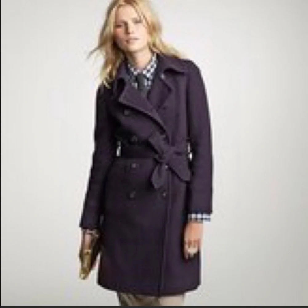 🦋HP🦋J Crew Gray Stadium Cloth Boulevard Trench
Coat - size 0 , Navy - Picture 2 of 9